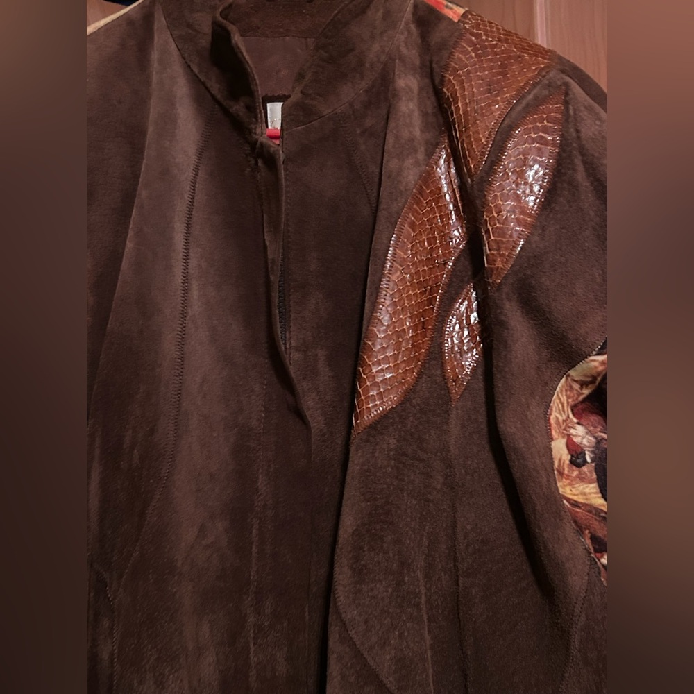 Julian K Vintage Oversized Leather & Cotton Jacket Middle Eastern Design Size S - Picture 9 of 16
